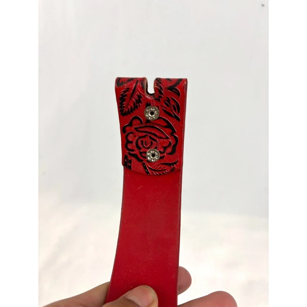 Red Floral Tooled Leather Belt Strap Only Black Rose Pattern M/L Women's Western
